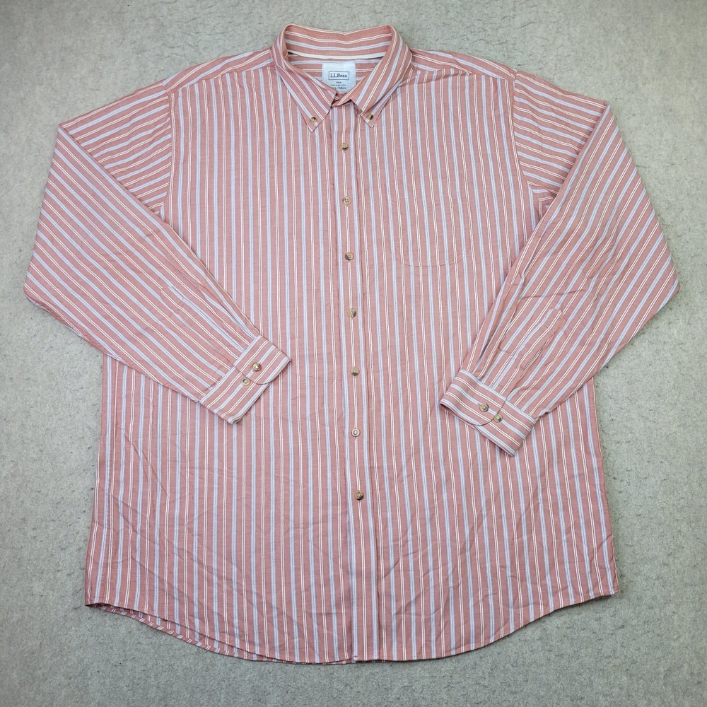 LL Bean Shirt Mens‎ 2XLT Tall Trim Fit Blue Striped Long Sleeve Button Down